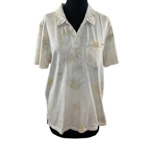 OVADIA NY White Green Polo Shirt Cotton Tie Dye Collared Short Sleeve Pullover L